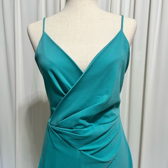 Betsey Johnson Women's Turquoise Blue Sleeveless Surplice V-Neck Wrap Dress - Picture 5 of 6